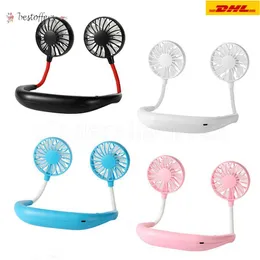 Portable USB Rechargeable Fan Hands-free Lazy Neck Hanging Dual Cooling Mini Fan Sport 360 Degree Rotating Hanging Fan BM26