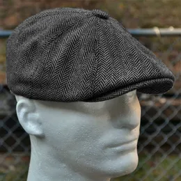 Wełna Unisex Jesień Zima Newsboy Kaps Mężczyźni I Kobiety Ciepłe Tweed Octagonal Hat Dla Męski Detektyw Kapelusze Retro Płaskie Czapki Chapeau
