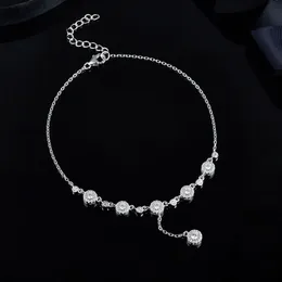Marca Baoyocn, abalorio de Plata de Ley 925 auténtica, cadena de tobillera de Zirconia redonda para mujer, pulsera de fiesta de boda a la moda, joyería para pies