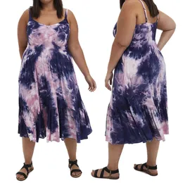 Plus Size Sukienki Seksowne Sling Half Backless Bez rękawów Po zamekach Pocket Osobowość Fold Modne Tie-Dye Drukuje Odzież 211116