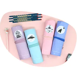 Roll Up Pencil Case Canvas Portable Pen Storage Bag Holder Stationery Organizer Studentleveranser, No Pennor XBJK2104