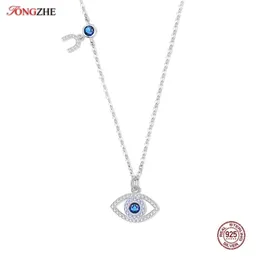 Mal Eye Colar Mulheres Azul Pedra Main Stone 925 Declaração de Prata Esterlina Colares Pingentes Long Chain Turco Jóias Fazendo