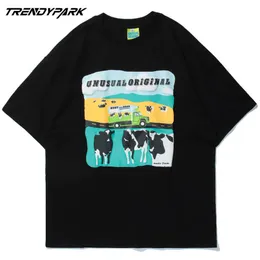 Männer T-shirt Schäumen Druck Milch Kuh Sommer Kurzarm Hip Hop Übergroße Baumwolle Casual Harajuku Streetwear Top T-shirts 210601