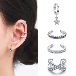 1 PCS Ear Cuff Real 925 Sterling Silver Rainbow Zircônia Elegante Moda Clipe Brincos Para As Mulheres Declaração Jóias Presentes 210707