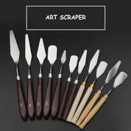 Målning kniv set 5 bitar palett kniv målning verktyg konst oljemålning blandning skrapa rostfritt stål konstnär spatel färg tillbehör brun