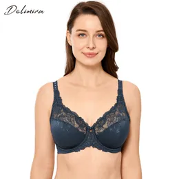 Delimira kvinnor sexig skönhet spets bh plus storlek icke vadderad minimizer bras full figur underwire brassiere 210623