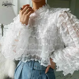 Casual White Lace Blouse Women Blusas Mujer De Moda Plus Size Clothing Vintage Long Sleeve Loose Ladies Tops 12869 210521
