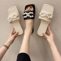 Hausschuhe 2021 Mode Perle Flache Frauen Sommer Im Freien Nicht Slip Karree Damen Sandalen Zapatillas Casa Mujer Sapato Feminino