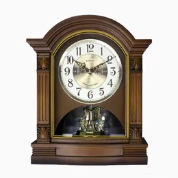 Litalne drewno Timeeeping European Table Clock Mute Zegary Muzyczne Zegary Retro Salon Sypialnia Biurko Zegarek Drewniany Zegar Home Dekoracyjne 211112