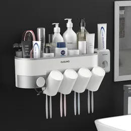 Badtillbehör Set 1Set Invertered Cups Wall Mount Tandborstehållare med automatisk tandkräm Squeezer Dispenser Badrumstillbehör