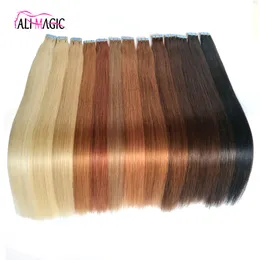 AliMagic Invisible Tape In Hair Extension Remy Human Skin Weft Virgin Natural Black Brown Blonde 613 100g 40pieces 14"-26" Soft Straight Brazilian Indian