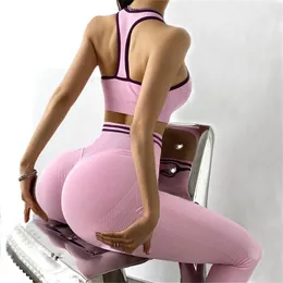 Ombre Seamless 2 Piece Set Women Suit Gym Workout Clothes Sport Bra Fitness Crop Top And Scrunch Butt Leggings Yoga 210909