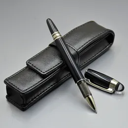 Promotion - Luxury Writing Pen High quality Black Resin Rollerball Ballpoint Fountain pens stationery office school supplies with Serial Number and Leather sheath
