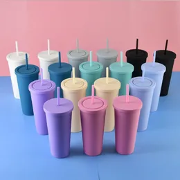 Fashion Colored Acrylic Cups 700ml Plast Tumblers med lock Straws Double Wall Matte Plast Tumbler Reusable Cup SpinnerToys 52% OFF