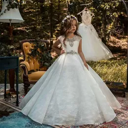 Nowy Wspaniały Koronki Ślubny Kwiat Dziewczyna Sukienki Aplikacje Z Szarliwym Toddalikiem Dzieci First Communion Dress Urodziny Prom Party Suknie