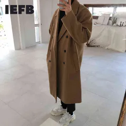 IEFB autumn winter medium length coat thickened fashionable woolen coat Korean loose casual double breasted clothes 9Y4774 211122