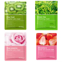 BIOAQUA natürliche pflanzliche Gesichtsmasken, Aloe, grüner Tee, Rose, Lavendel, feuchtigkeitsspendende und nährende Gesichtsmaskenblätter