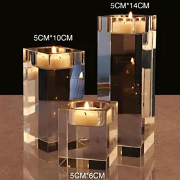 Candle Holders Crystal Candlestick Romantic Holder Dinner Table Centerpiece Square Cube Stick Elegant Home Wedding Decoration