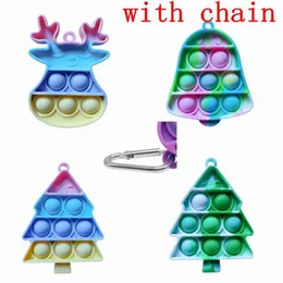 Christmas Chain Tree Bell Keyrin Push Bubble Fidget Zabawki Mini Stres reliever Sensory Zabawki Klucz Wisiorek