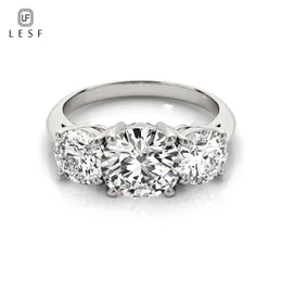 LESF 925 Sterling Silver Women's Ring 3 Stones 2 Carats Round Cut SONA Simulated Diamond Wedding Engagement Rings 211217