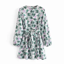 Kobiety Floral Smock Sukienka Lato Arrival Pełna Rękaw Nowy Nowoczesna Dziewczyna Mini Dresses 210602