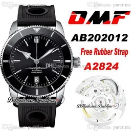 OMF 42mm SuperOcean Heritage II AB202012 A2824 Automatic Mens Watch Black Bezel Stick Markers Rubber Strap With Holes Super Edition Eta Watches PTBL Puretime D04