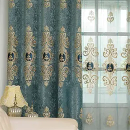 거실 침실 침실에 대한 유럽 스타일 커튼 침실 럭셔리 수 놓은 셔닐 칠일 커튼 문 창 펄스 블루 컬러 210913