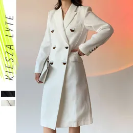 Vår Höst Trench Coat Ol Dam Kvinna Mode Designer Runway Dubbelbröst Långt kostym Blazer Jackor Femme 210608