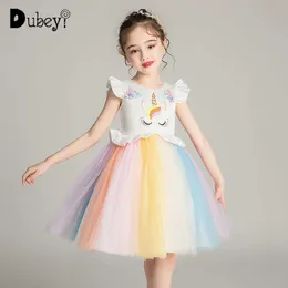 Little Girl Unicorn Dress Elegant Cosplay Party Costumes Flying Sleeve Ball Gown for Kid 4-12 Years Old 210529