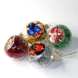 8 سنتيمتر التسامي عيد الميلاد الحلي الكرة diy فارغة نقل الحرارة جولة الشكل شفاف شجرة عيد الميلاد قلادة 4 ألوان