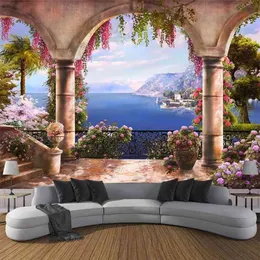 Custom 3D Po Wallpaper Garden Balcony Sea View 3D Wall Painting Bedroom Living Room Sofa Decoration Wall Mural Papier Peint 210722