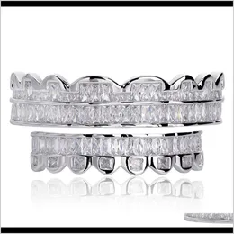 Grillz Dental Körperschmuck Schmuck vergoldet Hip Hop Zähne Grillz Top Bottom Grills Set mit Sile Real Shiny Grill Sets Bling Aaddaddadd Cubic Zirc