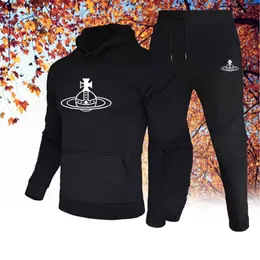 2022 New Vivienne Printed Sport Wear Hoodie&Sweatpants High Quality Solid Color Hooded Jogging Suit Male Brand Tracksuit G1217