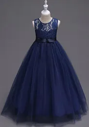 보석 민소매 해군 파란색 바닥 길이 볼 가운 꽃 여자의 드레스