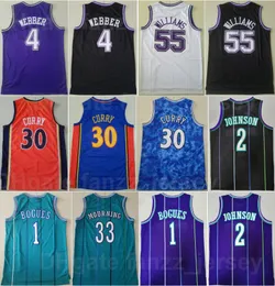 Retro Basketball Vintage Larry Johnson Jersey 2 Alonzo Mourning 33 Chris Webber 4 Jason Williams 55 Stephen Curry 30 Tyrone Muggsy Bogues 1 Team Sport Shortback