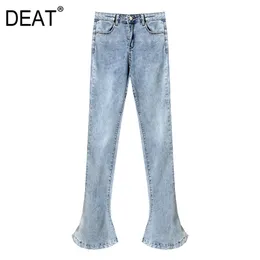 Calças alargadas Mulheres de cintura alta luz azul jeans estiramento micro trombeta piso mop calças primavera e verão gx1133 210421
