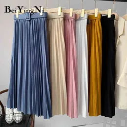 Beiyingni женщины плиссированные MIDI юбка высокий пояс талии Корейский плюс размер весна летние летние повседневные элегантные юбки дамы мода SAIA 210416