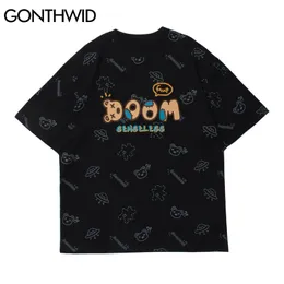 Tshirt hip hop streetwear män rymdskepp björn skriva ut kortärmad t-tröjor bomull casual lös hajuku mode tee tops 210602
