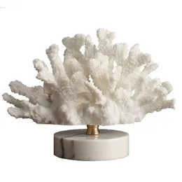 Decorative Objects & Figurines Simulation Coral Miniatures Modern Home Decoration Resin Crafts With Marble Base Living Room Desktop Wedding