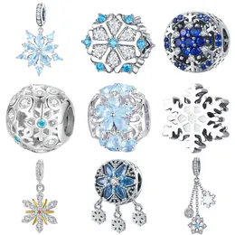 BISAER 925 Sterling Silver Snowflake Charms Fit Snowflakes Beads Bracelets Christmas Gift silver 925 Jewelry making ECC247
