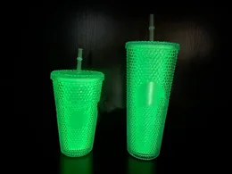 Glow in Dark Studded Cold Cup 24 once 710 ml Bicchiere da caffè in plastica opaca a doppia parete con cannuccia LOGO personalizzato Accpet YYFA230