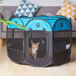 Pet Cage Przenośny Namiot Folding Dog House Ośmiokątny Kot Korzyści Easy Puppy Hodowca Ogrodzenie Duże psy 210924
