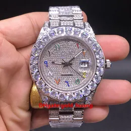 フルダイヤモンドアラビアダイヤル高級 43 ミリメートル爪ベゼル自動男性時計、高品質のステンレス鋼 CZ 完全にアイスアウトダイヤモンドメンズ腕時計