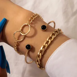3pcs / set charmiga ihåliga runda armband för kvinnor hård kristall sten öppen guldfärg armband bohemiska smycken