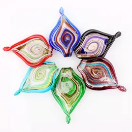 Wholesale 6pcs Pendants Handmade Murano Lampwork Glass Mix Color Big Leaves Pendant Fit Necklace Jewelry Gifts