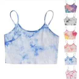 Baby Girls Elastic Stickad Slim Striped Camisole Tie-Dye Tank Topp Sommar Barn Halter Tunn Skulderband Små Vest Sexig Mode Beskuren Exposed Navel Tops ZYY980