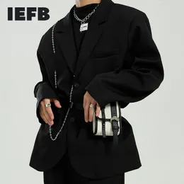 IEFB Mäns Slitage Vår Design Blazers Korean Ins Chain Strängar Single Bröst Casual Suit Coat Långärmad Tyg 9Y5378 210524