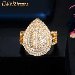 قابل للتعديل كبير الكمثرى قطرة مايكرو تمهيد مكعب زركونيا حجر الهندي الذهب اللون حلقات الزفاف حلقات مجوهرات للنساء R158 210714