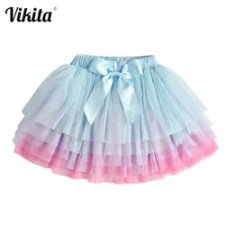 Girls Tutu Sequins Skirts Kids Clothes Bow Layered Princess Pleated Mesh Children Party 210629