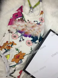 21SS 이탈리아 비키니 봄 여름 패션 꽃 편지 인쇄 여성 수영복 상단 고품질 빨간색 블루 06